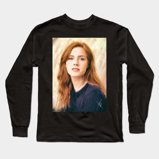 Amy Adams - Pastel on Canvas Painting Long Sleeve T-Shirt by Fallenzeaphine
